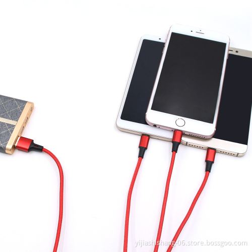 Yijiashishang 2019 best seller Brand name high quality nylon micro usb cable 3 in 1 charging cable usb multi charge cable